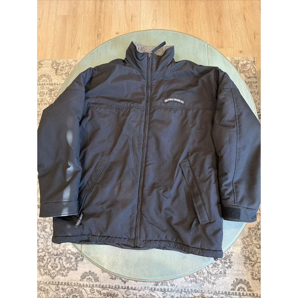 Y2K Polo Jeans Co Ralph Lauren Black Zip Jacket Mens L Nylon
